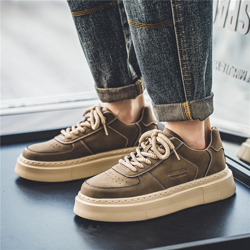 Men's shoes 2025 new spring retro casual shoes men's thick sole leisure sports anti-slip wear-resistant labor protection shoes Khaki black