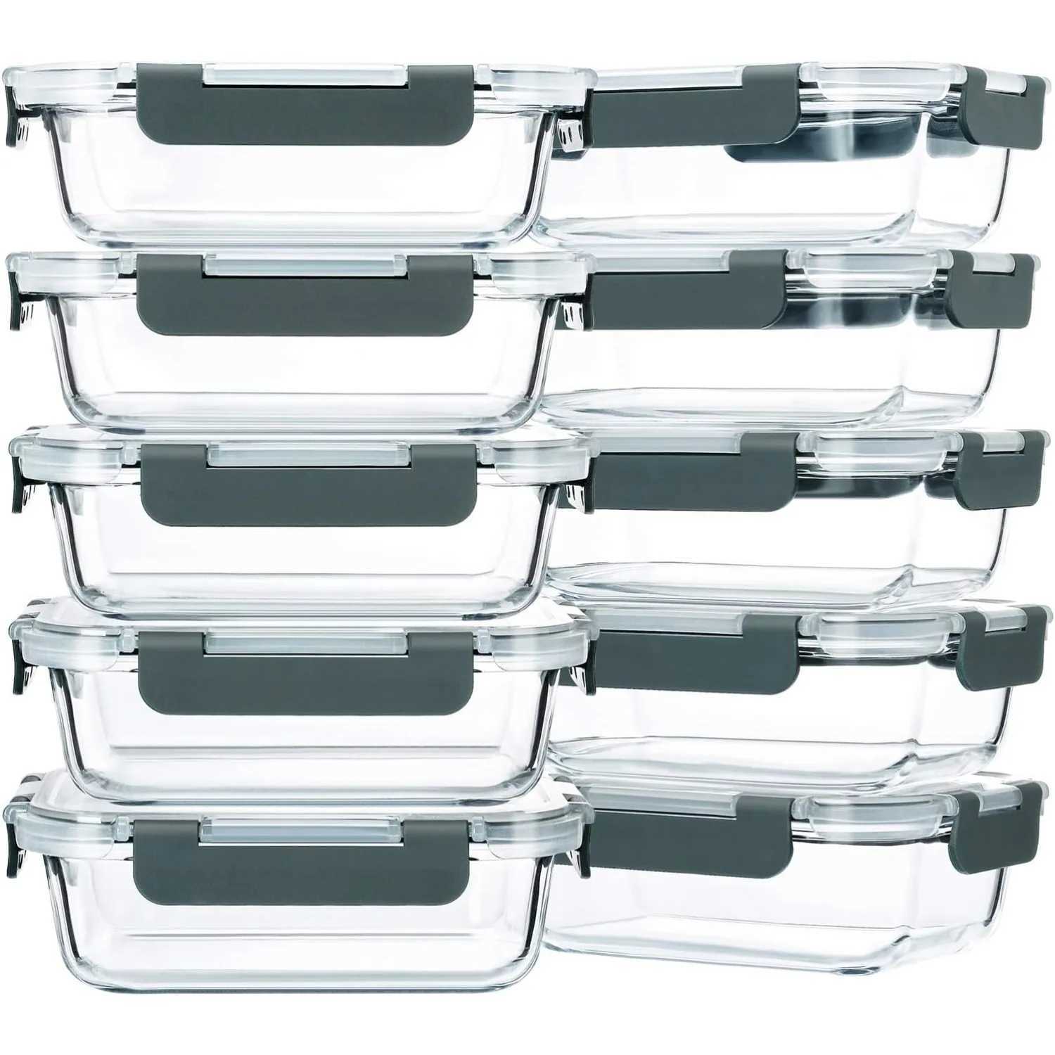10-Pack22 Oz Glass Meal Prep ContainersGlass Food Storage Containers with lidsGlass Lunch ContainersMicrowave Oven Gray Z251110