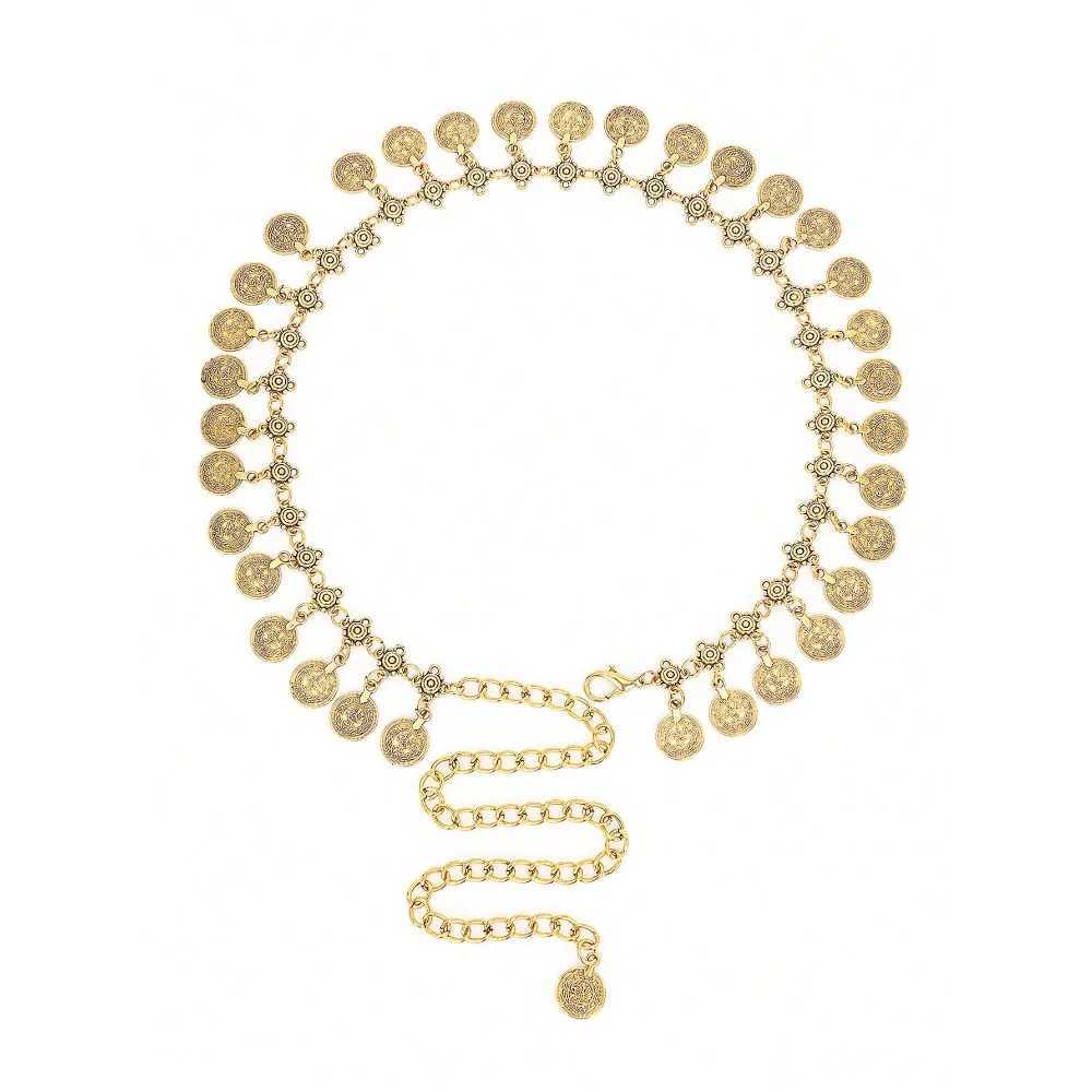 Womens metal waist chain thin decorative band used for dresses belly dance gold X250410