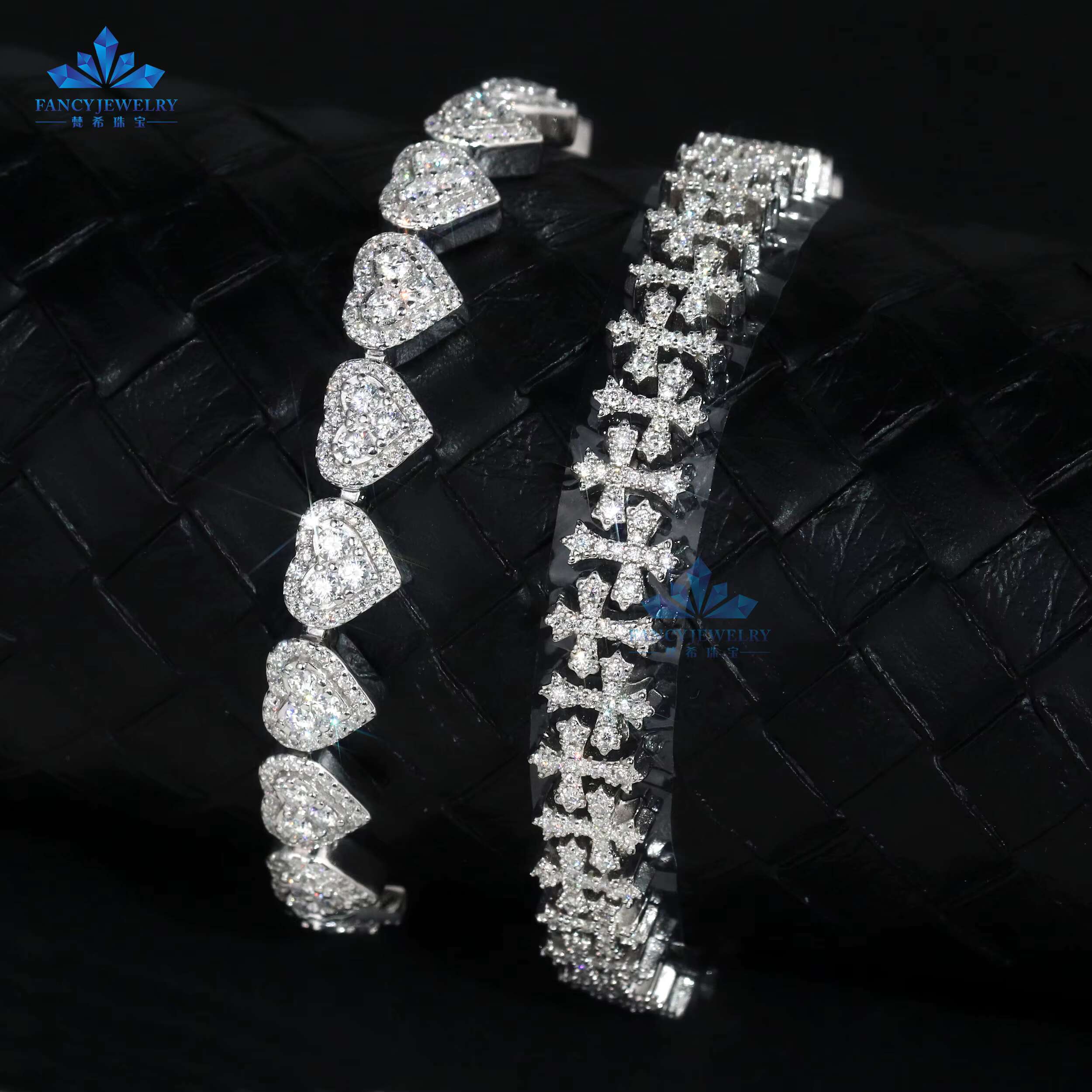 Hot Sale Good Quality Moissanite Diamond Bracelet Heart and Cross Shape D VVS 925 Silver Hiphop Ice Out Bracelet Wedding Gifts