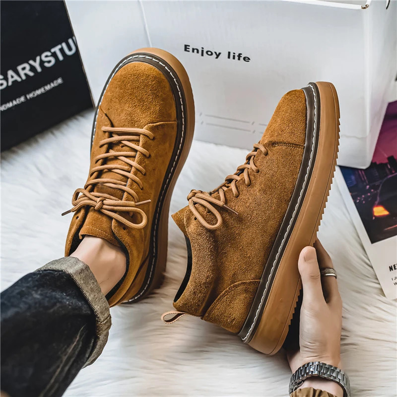 Mens Winter Boots Mens Biker Boot Round Toe Lace-up Soft Comfortable Anti-wear Outdoor Shoes Classic British Style Arrival 251107