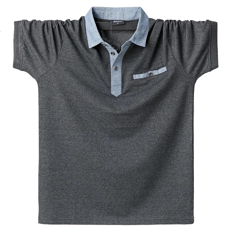 Large 6XL 5XXL summer mens polo shirt cotton short sleeved pocket oversized solid top tee 250410