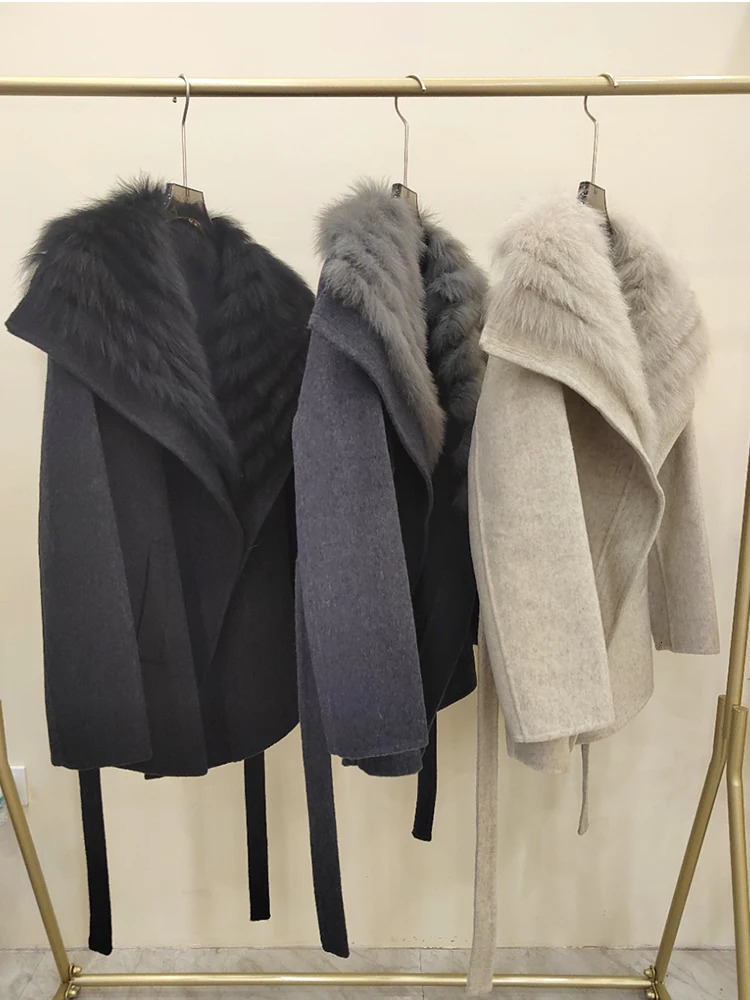 Autumn Winter Real Fox Fur Coat Ladies Outwear Women Female Cashmere Natural Wool Jacket Woolen y 251110