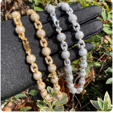 New necklace fashionable hip-hop micro inlaid moissanite round bead chain unisex personalized