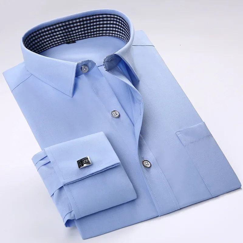 Quality Formal French Cufflinks Shirt Mens Long Sleeve Tuxedo Male Slim Fit Button Cuff Men Dress Shirts Party Wedding 250408