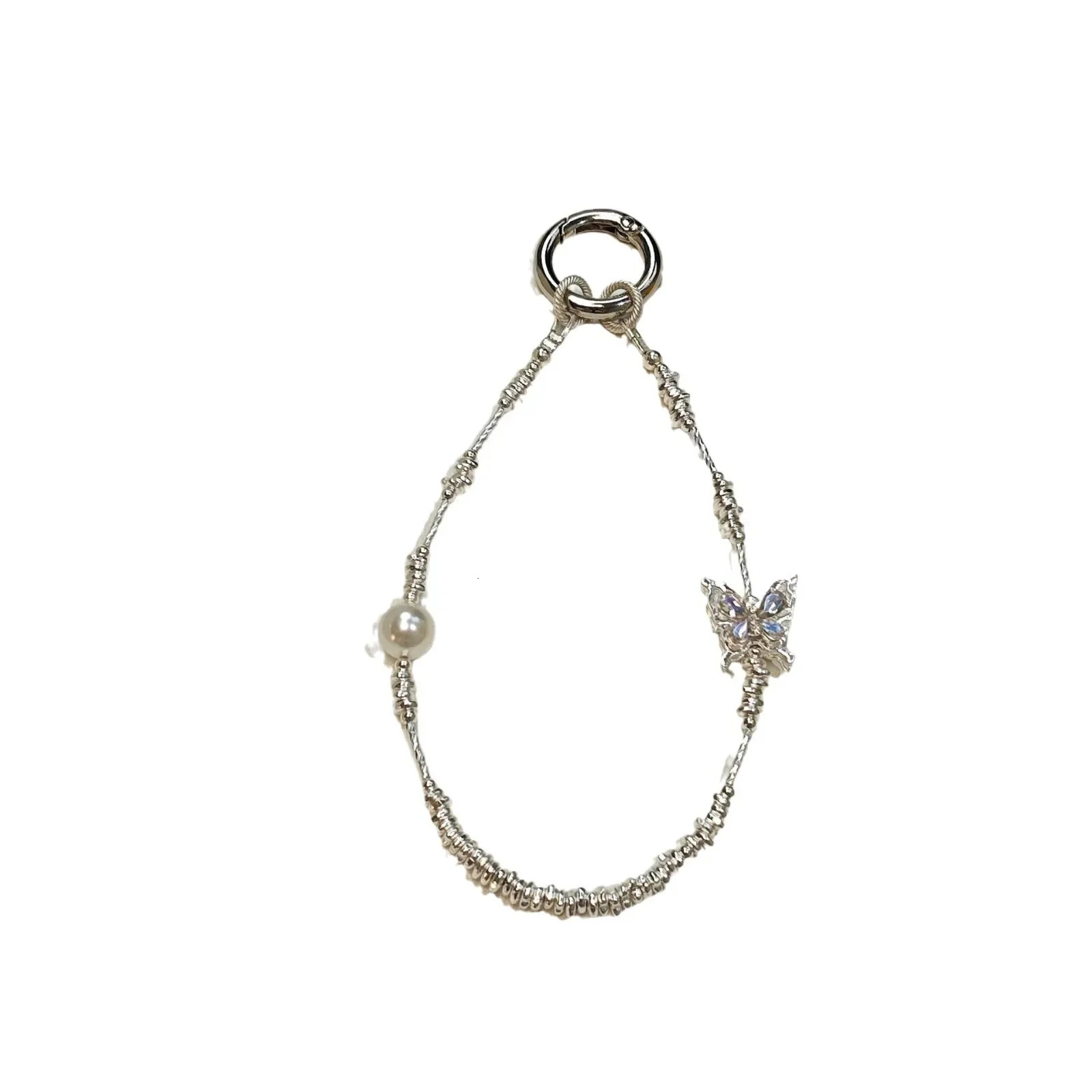 Fashion Accessories Butterfly Pearl Short Keychain Creative Chain for Mobile Phones Keys and Bags 250409