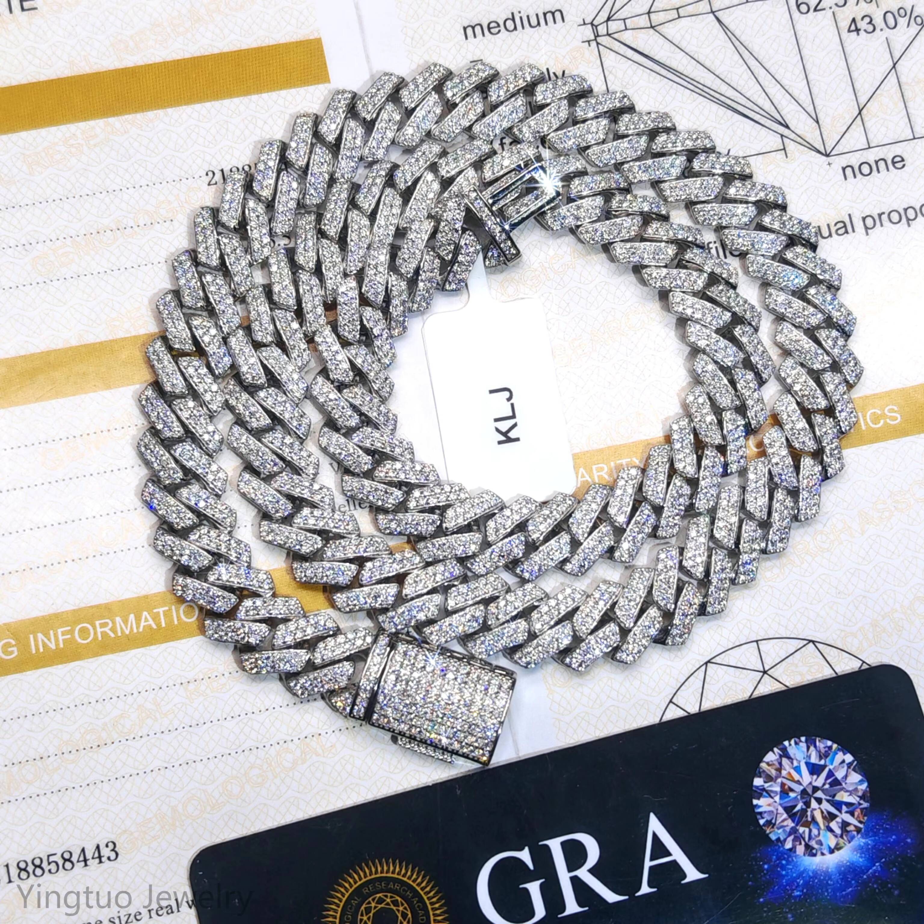 Wholesale Hip-hop 8mm/10mm/12mm 925 Silver 18K Gold-plated Moissanite Cuban Necklace for Gift