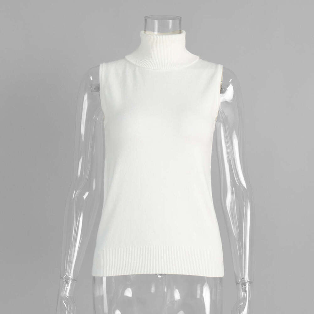 Cross-Border Knitted European and American Style Early Autumn High Neck Sleeveless Base Shirt + Sweater Cardigan Set for Women