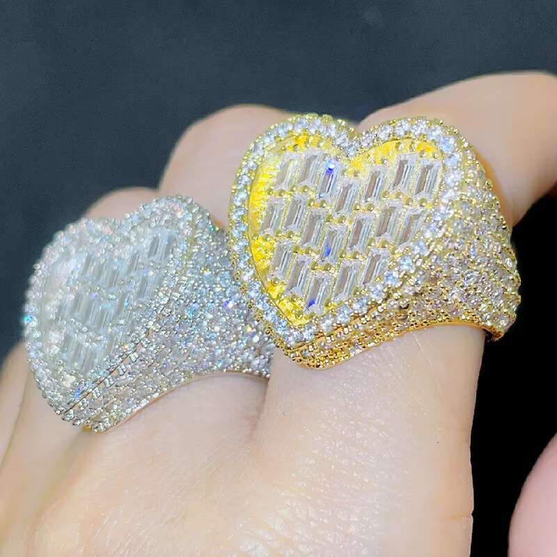 Hot Sale Hip Hop Jewelry Rectangle Diamond Luxury Heart Iced Out Ring VVS Moissanite Class S925 Silver Women Ring