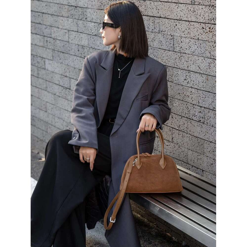 Genuine Handbag For Women, Autumn Winter Frosted Suede Leather Large Capacity Tote Fashionable Bowg Shoulder Bag
