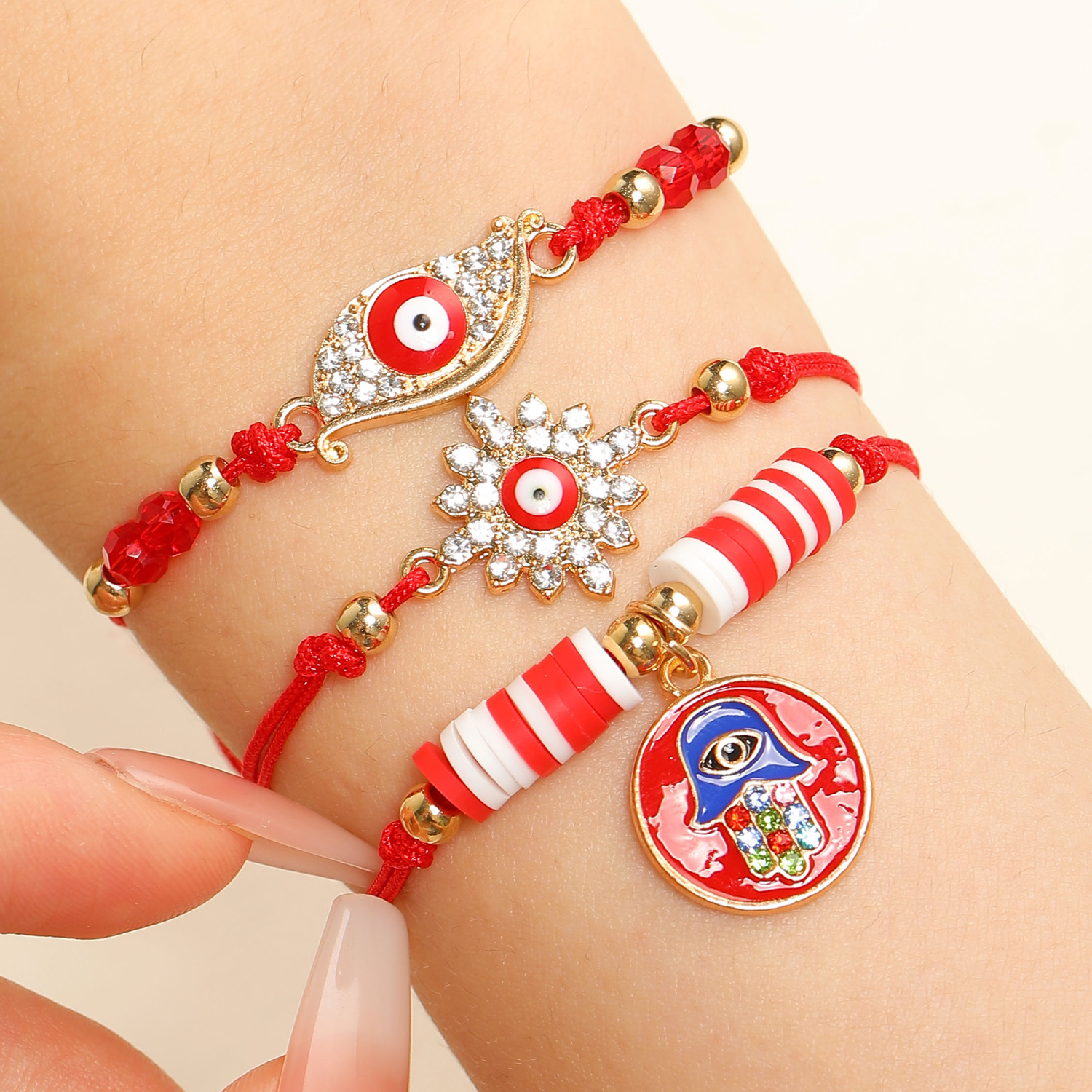 Devil's Eye Bracelet Set Fatima Blue Eyes Multi-layer Women's Beaded Stacking Bracelets