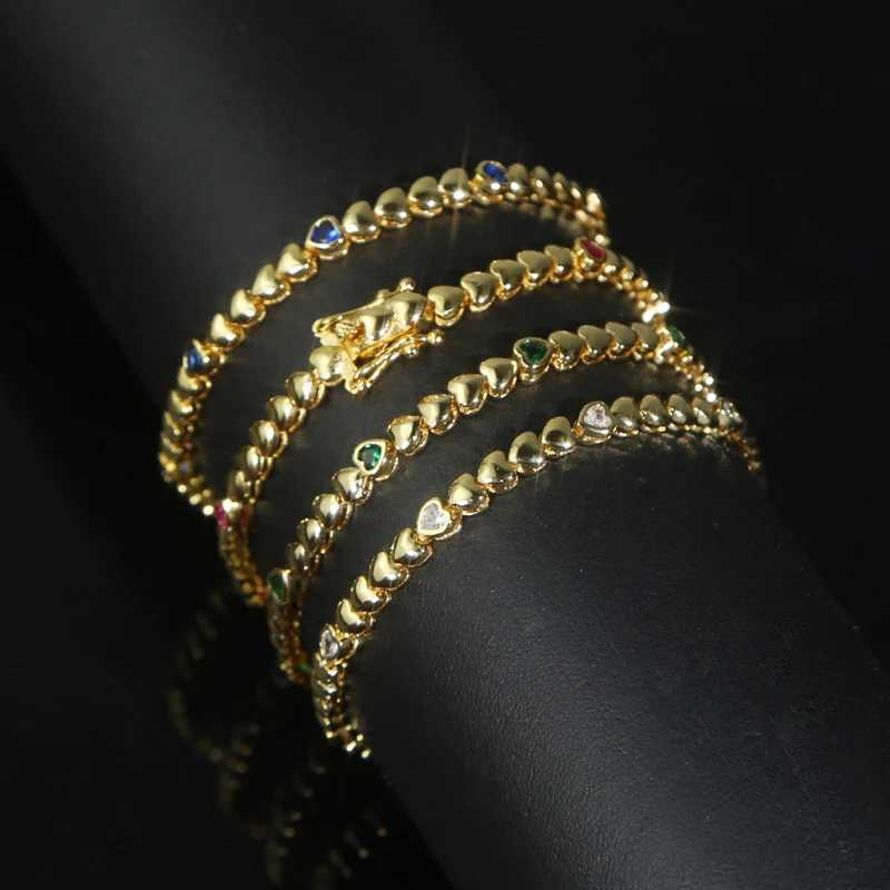 New Bezel Setting Pink Blue White Green Heart 5A Cubic Zirconia Tennis Bracelets for Women 18K Gold Plated Color Fashion JewelryT251110