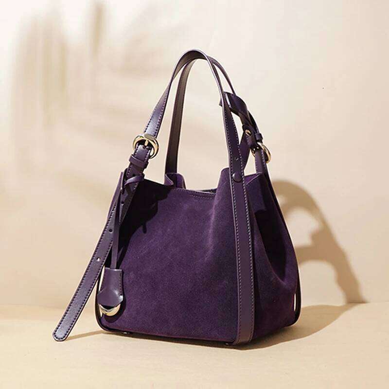 Women's Suede Leather Tote Large Capacity Bucket For Autumn Winter Split Cowhide Crossbody Shoulder Bag Suotong1110
