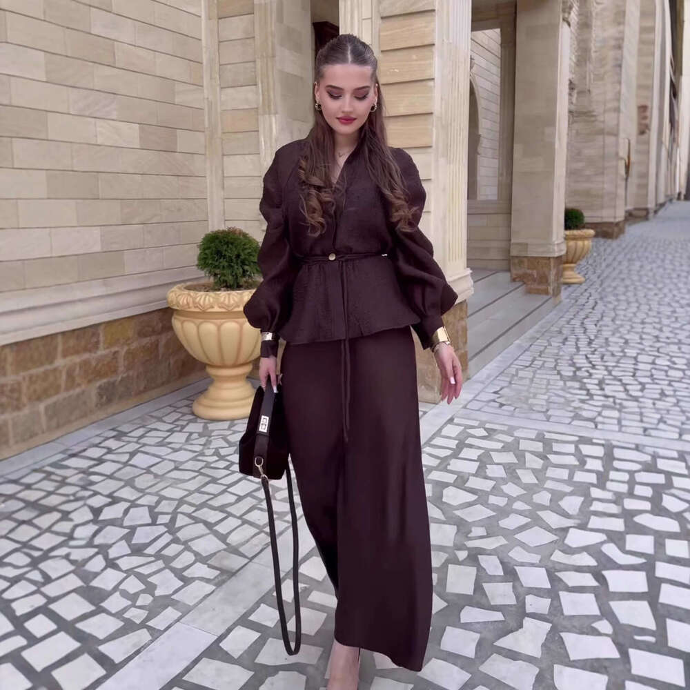 European and American Cross-Border Women's Fashion Autumn New Elegant V-Neck Waist-Cinching Long Sleeve Cardigan Top High-Waisted Skirt Set