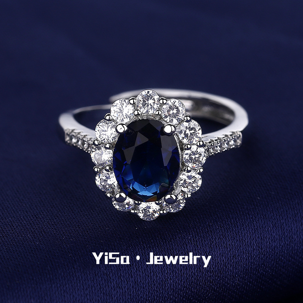 Colorful Ocean Heart Inlaid Designer Ring Sapphire Cluster Zircon Ring For Women European And American Retro Light Luxury Versatile Fashion Ring Open 