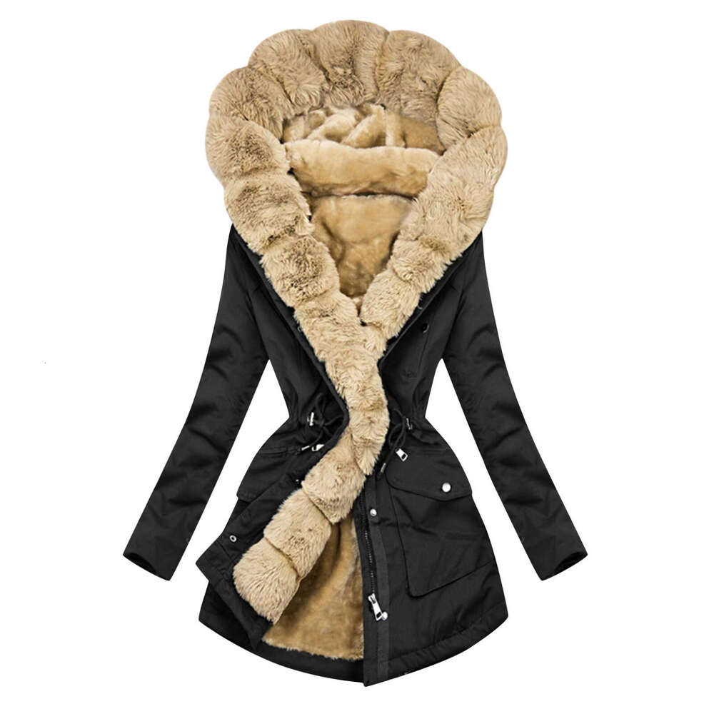 In Stock Wish European and American Hot-Selling Drawstring Fleece-Lined Collar Women's Slim Cotton Jacket
