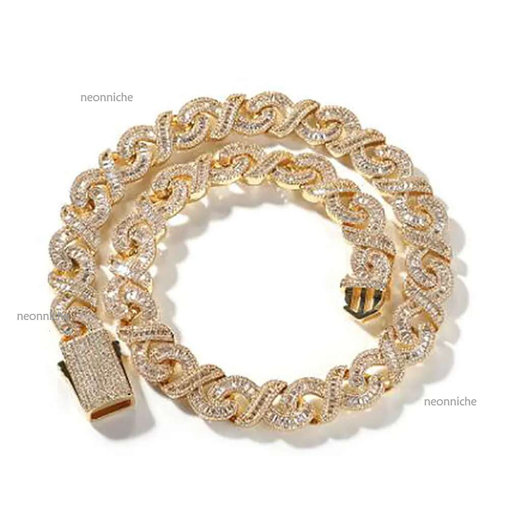 15mm Iced Infinity k Necklace 14K White Gold Plated Baguette Dia Cubic Zirconia Jewelry 16inch-24inch Cuban Chain