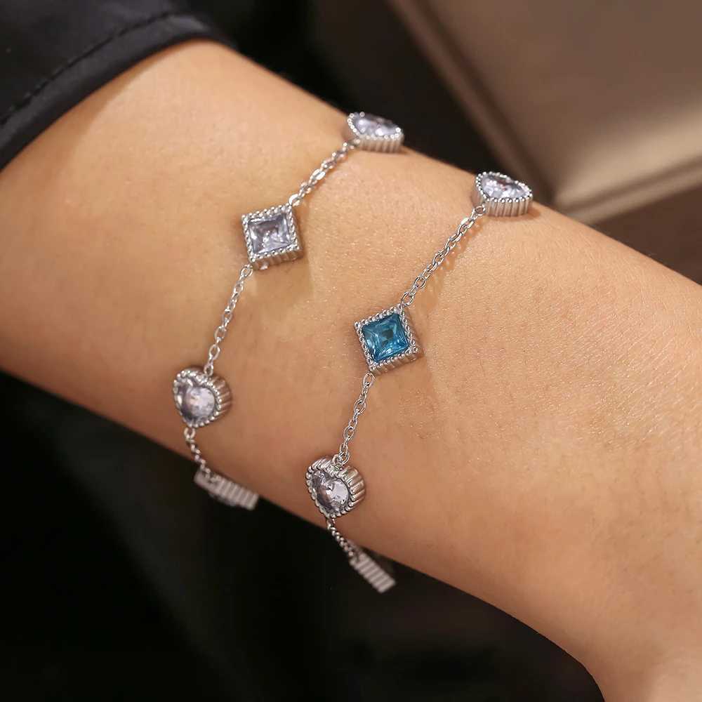 Colorful Square And Heart Zircon Bracelet For Women 18K Gold Plated No Tarnish Charm Womens Stainless Steel Braccelets JewelryT251110