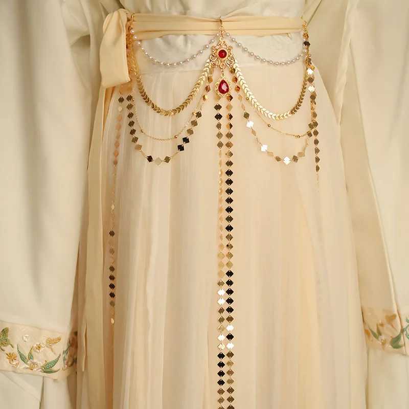 Classic retro Hanfu belt detachable alloy belly waist chain gold and silver long edge waist chain Hanfu accessories X250410