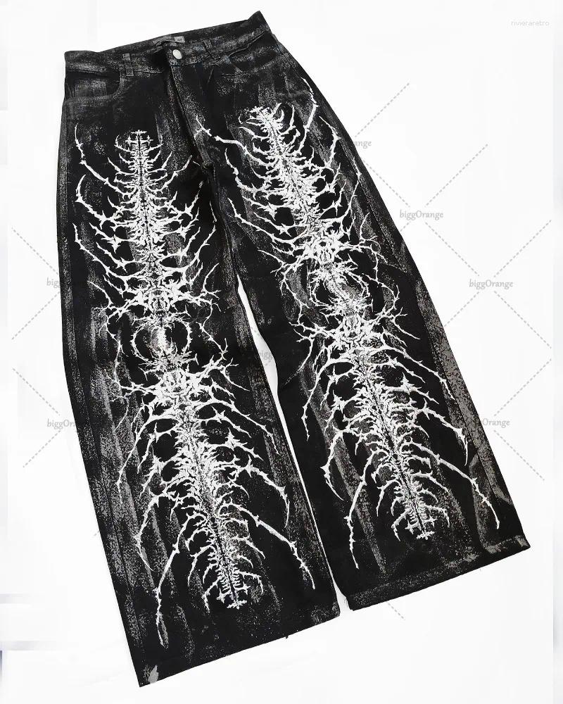 Women's Jeans Gothic Dark Stripe Print Street Oversized Washed Women Y2K Harajuku Hip-hop Fashion Casual Loose High-waisted Pants Men Z260313