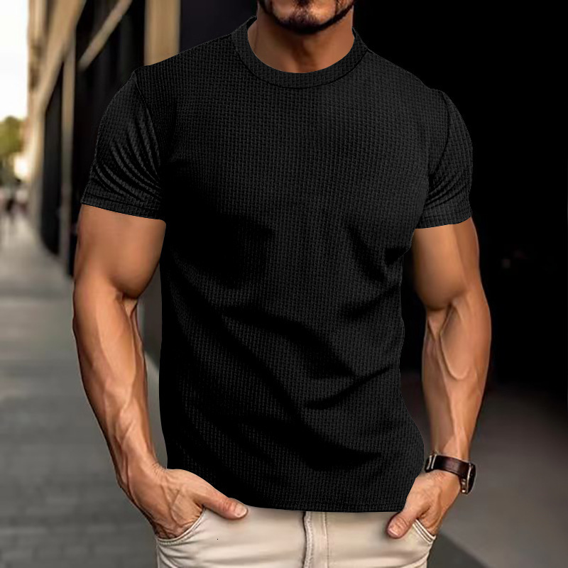Summer bamboo foam gauze mens short sleeved breathable quick drying slim fit top mens fashion trend