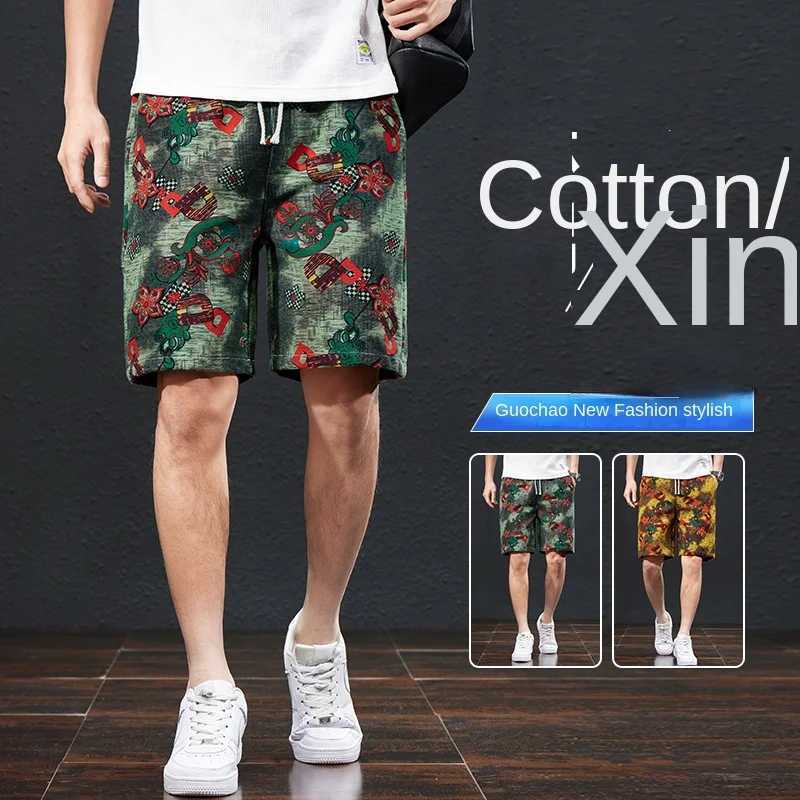 2024 Summer New Printed Beach Pants Mens Loose Trendy Capris Street Casual Outdoor ShortsW250410