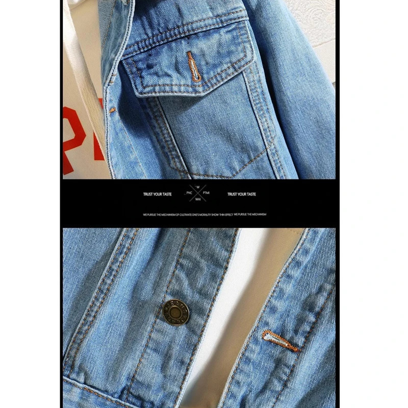 Black mens denim jacket singlelayer lapel fashionable casual top available in dark blue and light M5XL 250401
