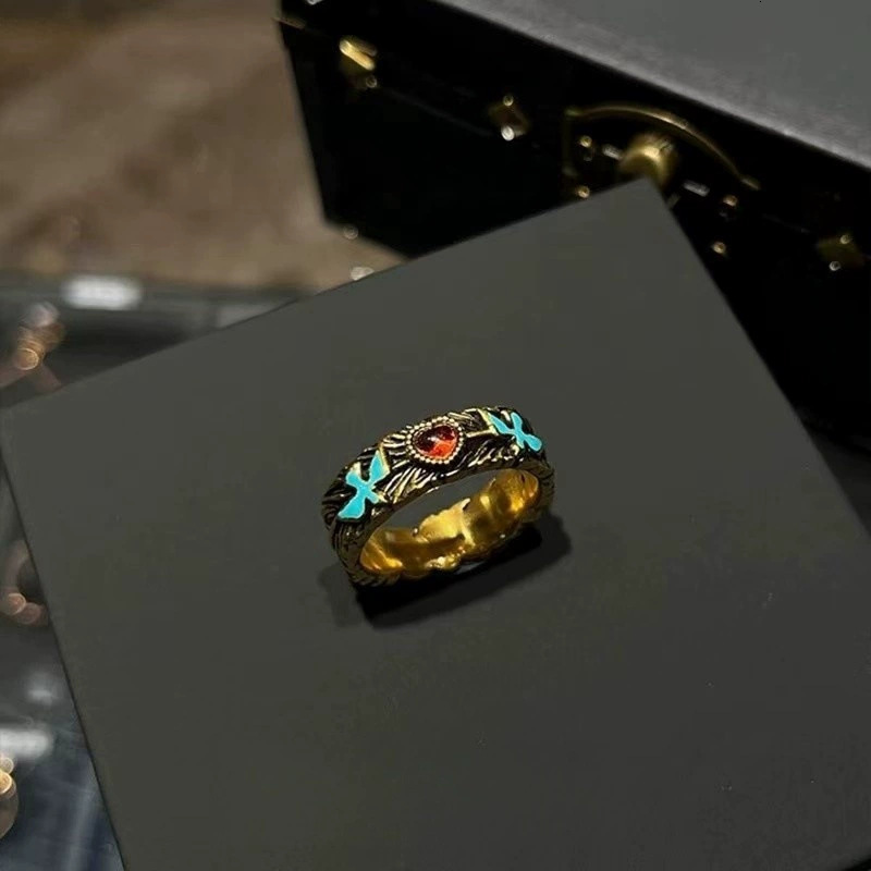 Vintage Bird Collection Vintage Bird Fashion Ring Ring For Women Designer Ring Retro Brushed Red Heart Buchi Style Index Finger Ring