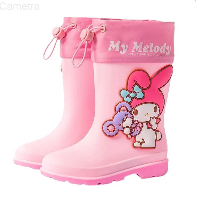 Sanrio New Water Proof with Drawstring Beam Mouth Sanrios My Melody Kuromi Child Middle Tube Rain Boots Girl Student Rubber Boots H251110