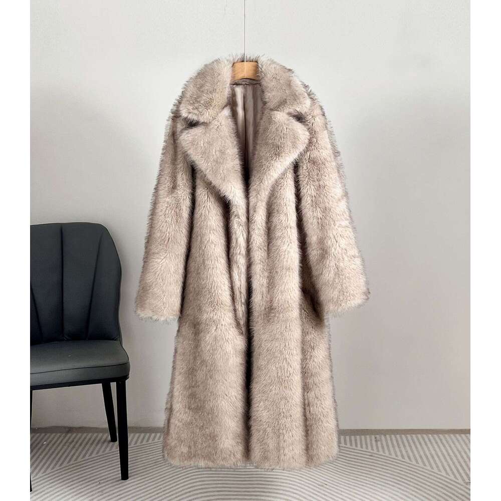 European and American Style Autumn Winter Women's Long with Blazer Collar, Bestselling Cross-Border Faux Fur Coat