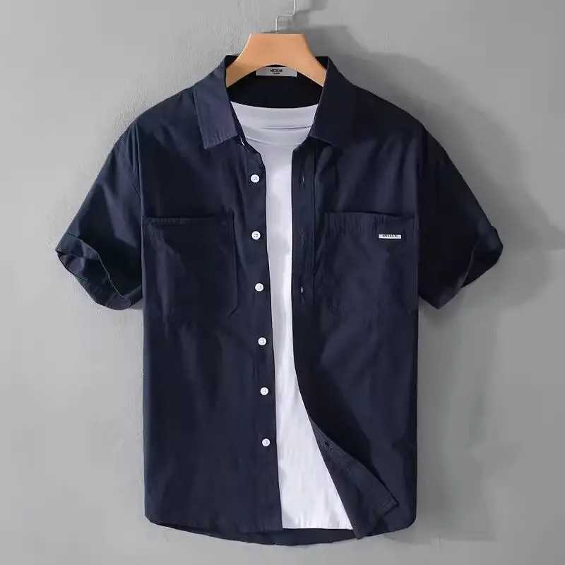 2025 Summer Thin Top Work Clothes Short Sleeve Shirt Trend Mens Loose Casual Youth Solid Color Fashion Trend X250410