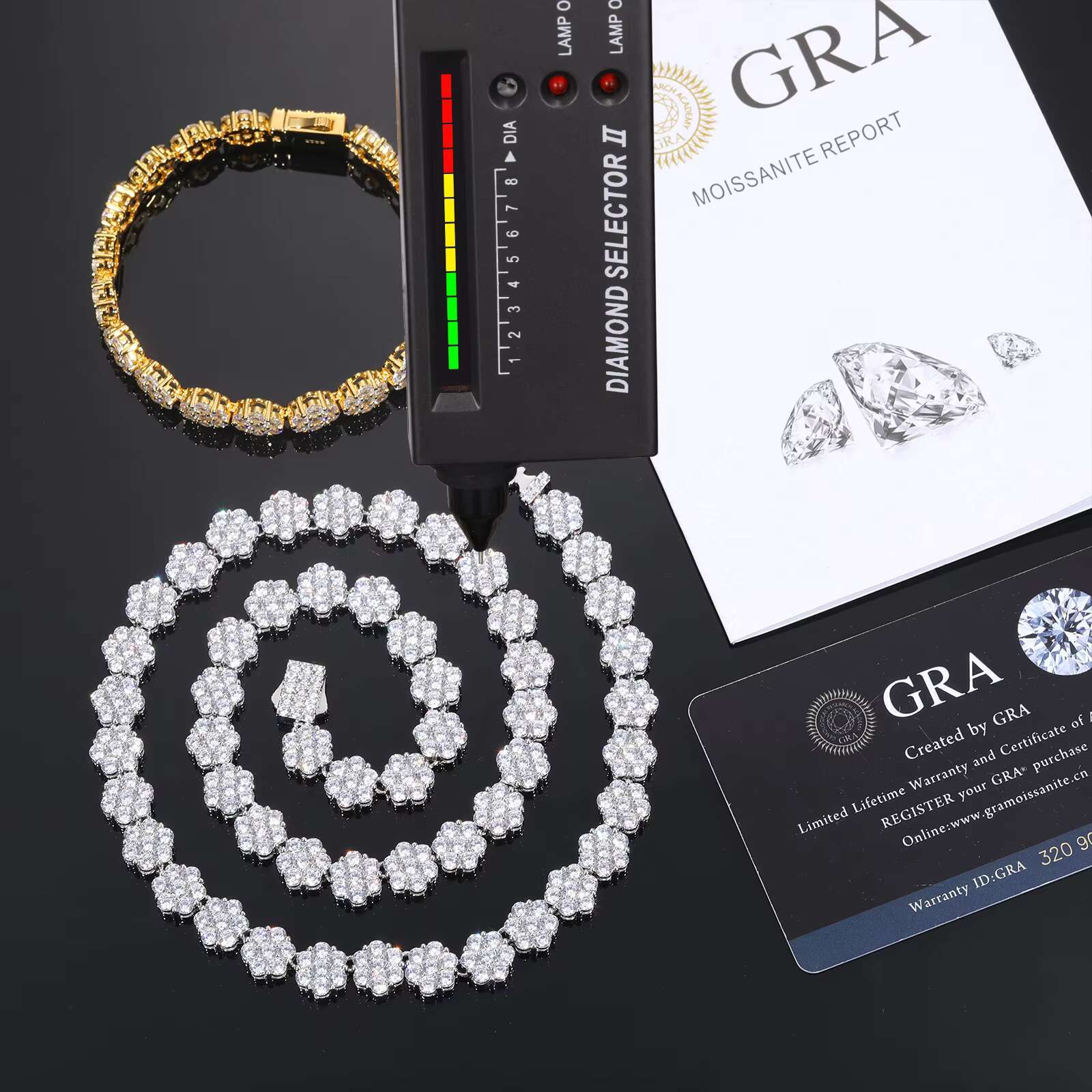 Hot Trending 9mm 925 Sterling Silver VVS Moissanite Diamond Iced Flower Tennis Bracelet Kids Gold Plated Hip Hop Style Men Women