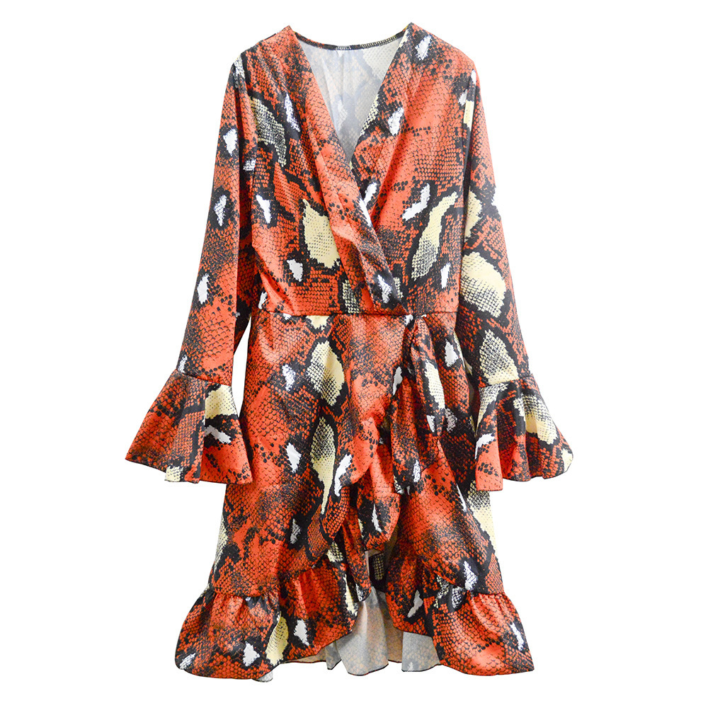 Large Autumn/Winter Dress 2025 New Women's Long Sleeve Snake Print Skirt