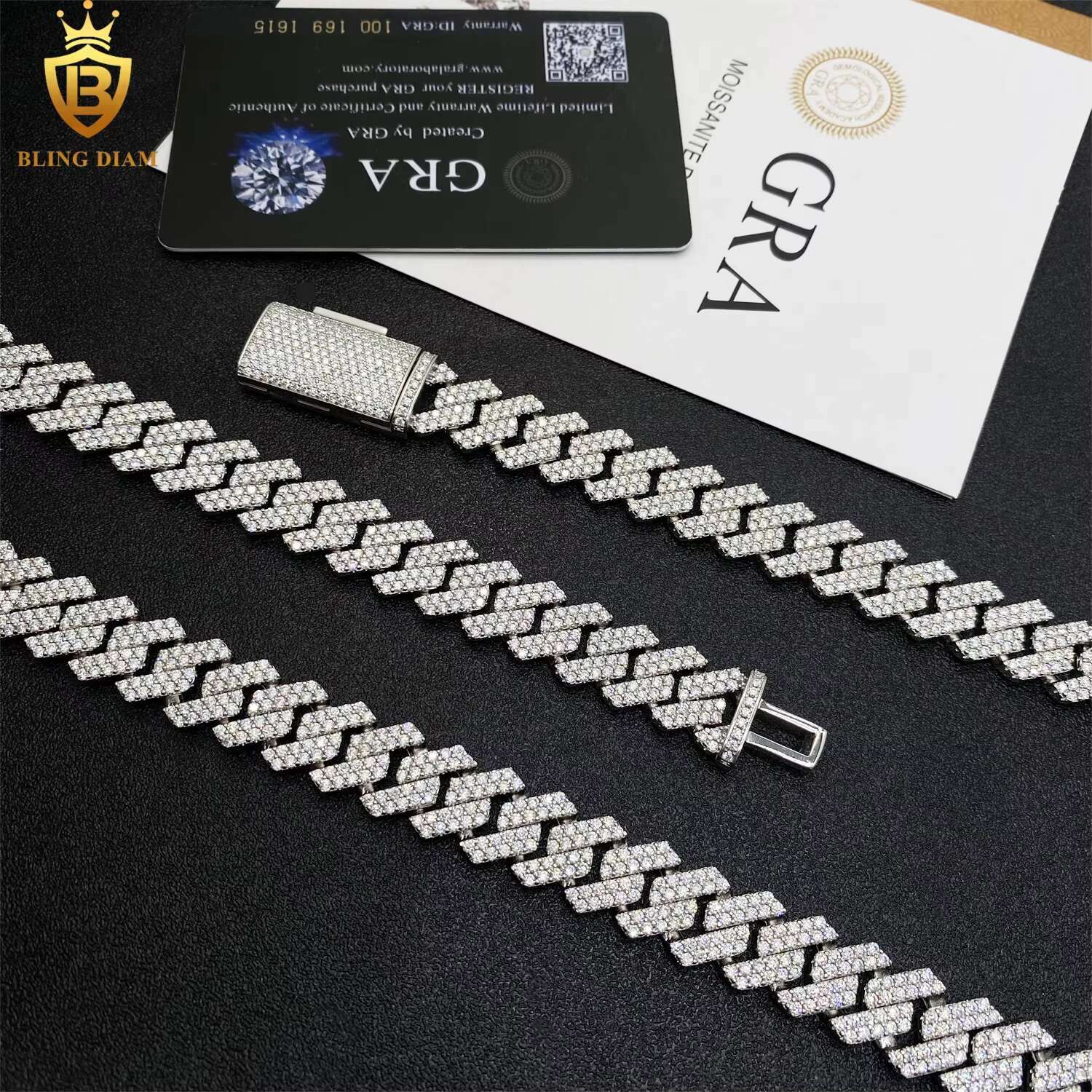 13mm Miami Gra Certificate Hip Hop Jewelry Bracelet Necklace 925 Sterling Silver Moissanite Cuban Links Chain