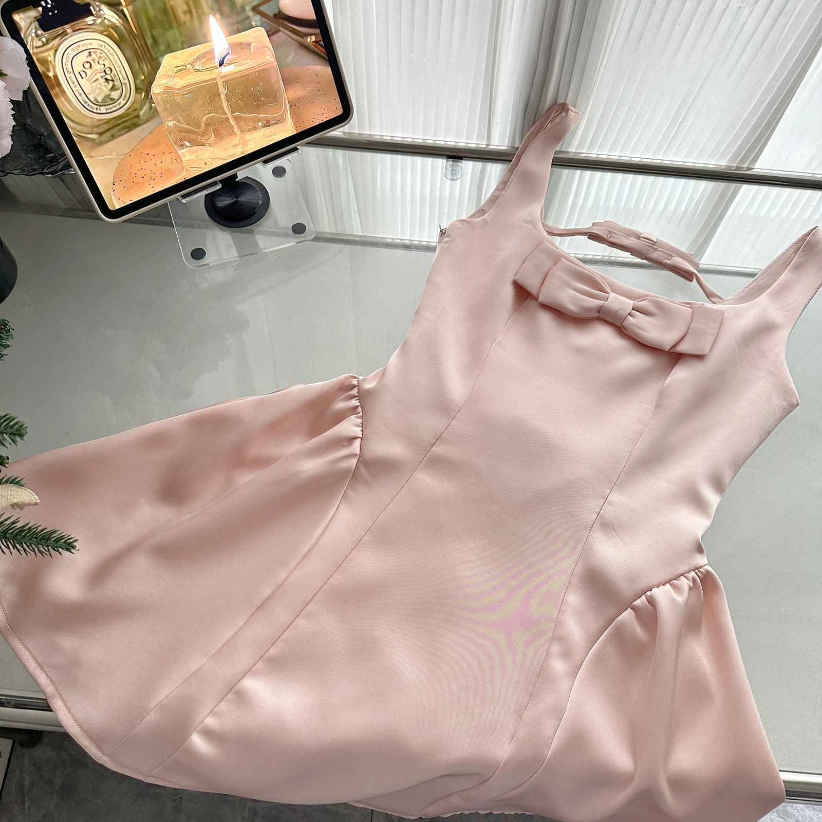 Summer womens ballet core preparatory bow satin A-line dress mini frog backless one night party Shoujo Gyaru old money 250409