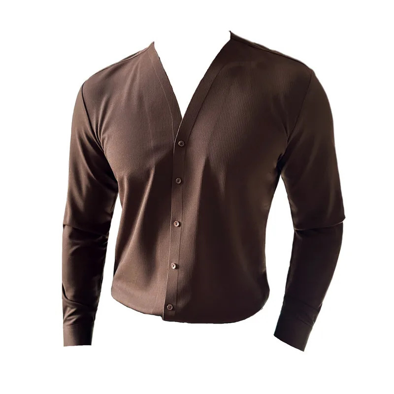 Mens Shirts High Quality V Neck Long Sleeve Shirts For Men Clothing Drape Traceless Gluing Elegant Social Shirt Dress 250408