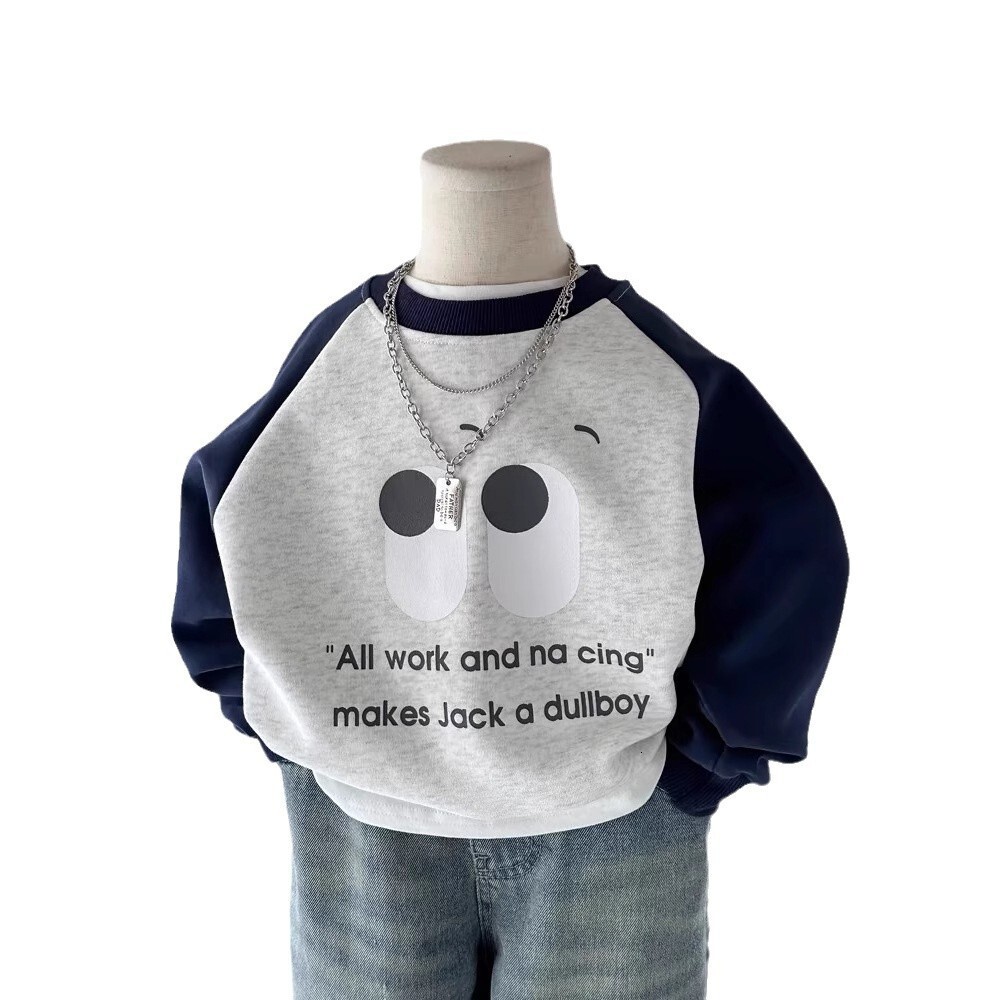 Ddmyshoesvip Cotton Hoodie With Shoulder Insertion Contrasting Colors Printed For Boys Girls Small Medium Sized Children S Clothing Spring And Autumn 