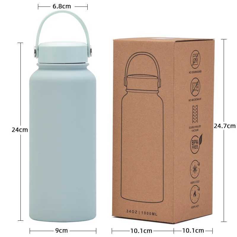 Fashionable cup skin feel 1L 34oz 1000ml double wall insated stainless steel thermal flask thermos vacuum water bottle with screw top Y251110