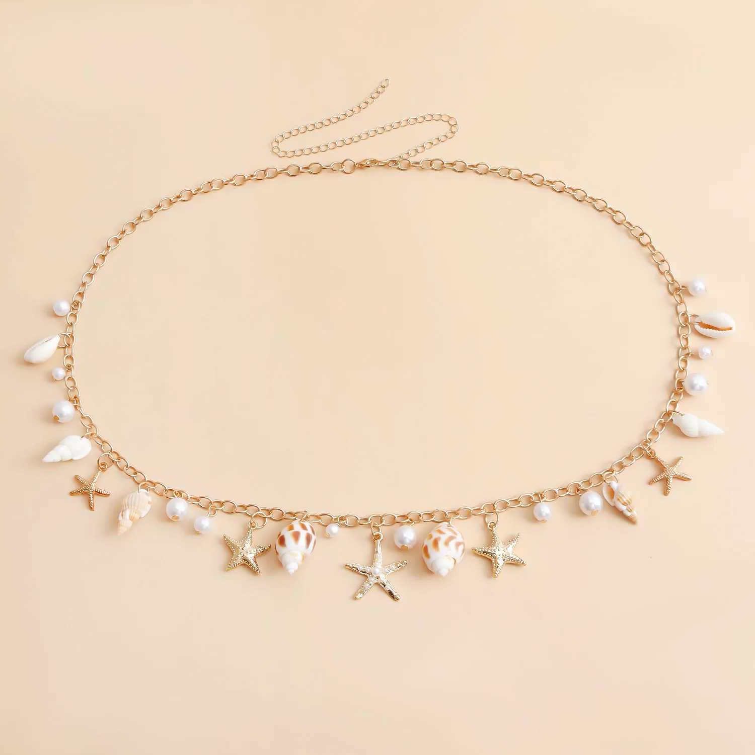 Hot selling single-layer starfish shell pendant hollow alloy waist chain beach bikini body chain X250410
