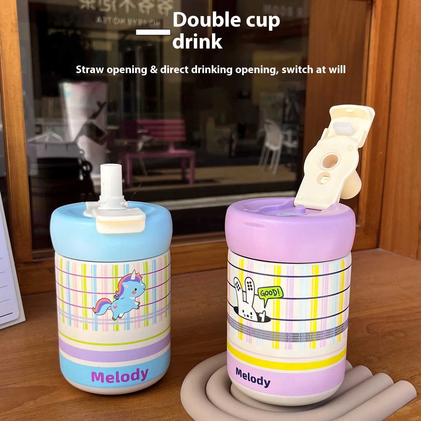 Fashionable cup Fashionable double-drinking grid insated cup large capacity high appearance ll straw cup handle portable and portable water Y251110