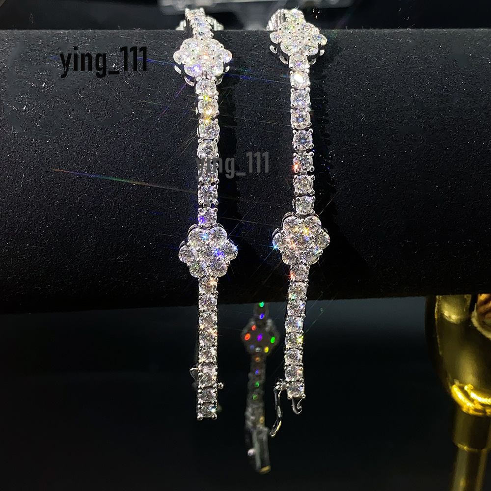 Fine Jewelry 925 Silver Iced Out Flower Hip Hop Tennis Chain VVS Moissanite Diamond Tennis Bracelet