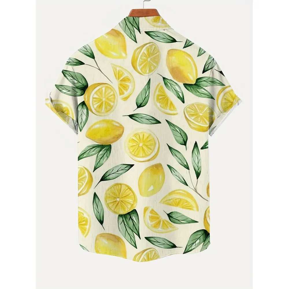 Fruit 3D printed fashionable mens shirt lemon banana 3D printed summer short sleeved Hawaiian beach holiday cool casual top X250410