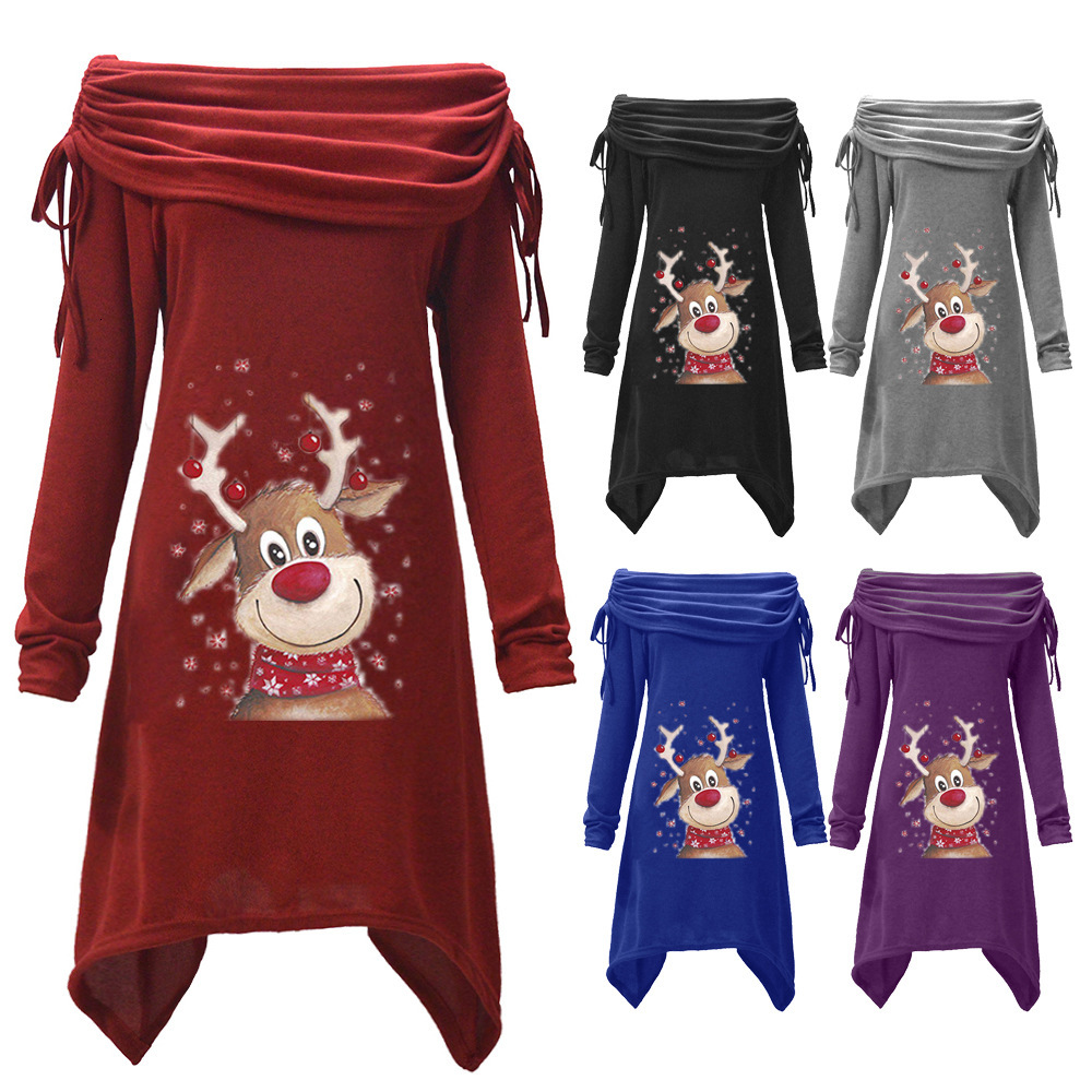 2025 Women's oversized sleeved Christmas Elk printed collar pleated irregular long waistcoat