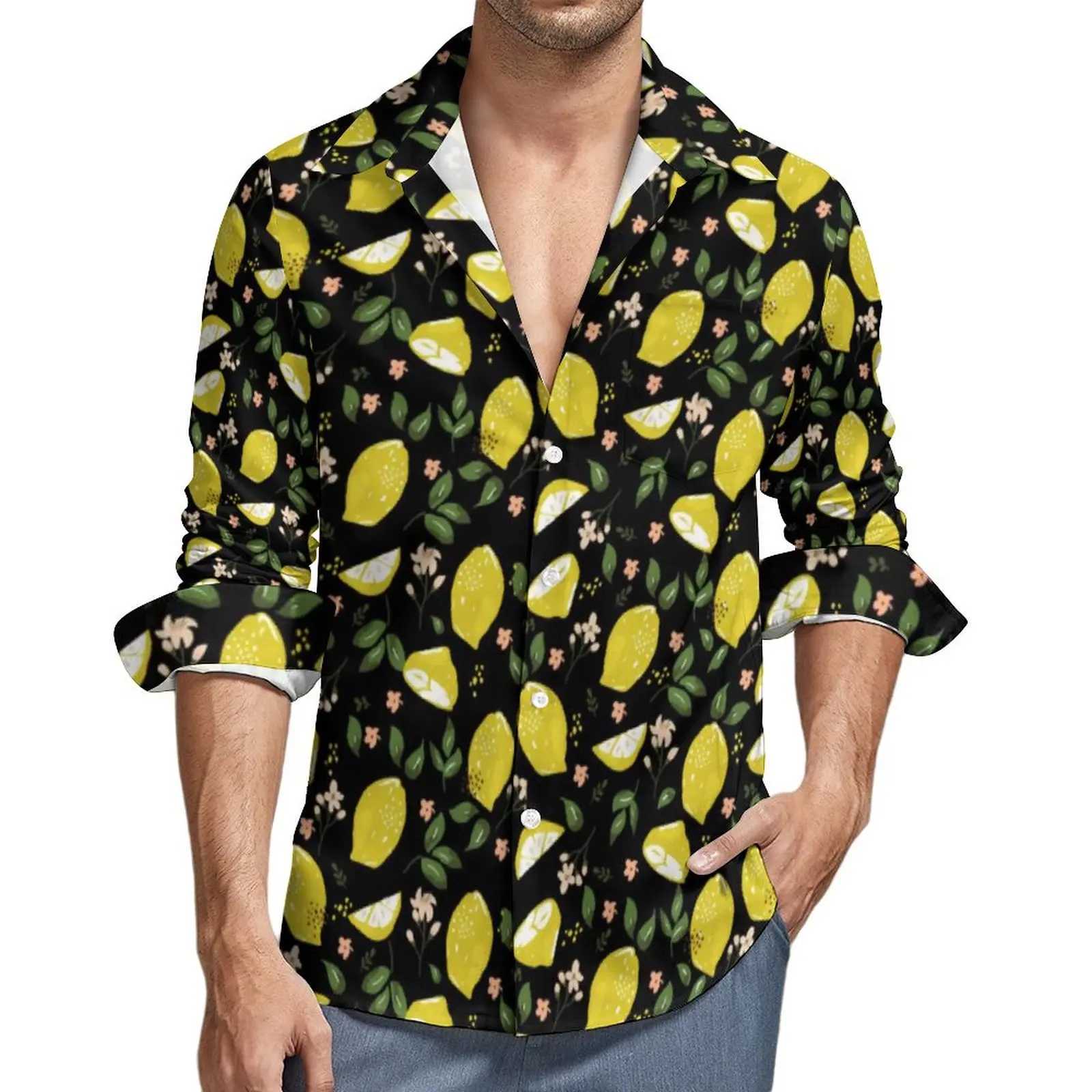 Fashion Mens Shirt 3D Yellow Lemon Printed Fruit Shirt Autumn Casual Shirt Trend Shirt Long Sleeve Pattern Clothing Top X250410