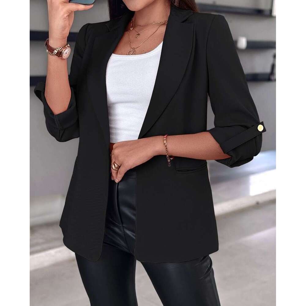 2025 Independent Station Wish Amazon Hot Item Autumn Winter Long Sleeve Solid Color Cardigan Blazer for Women