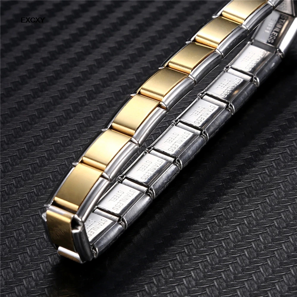 EXCXY Womens Jewelry 9mm Width Itanlian Elastic Charm Bracelet Fashion Stainless Steel Bangle 250409