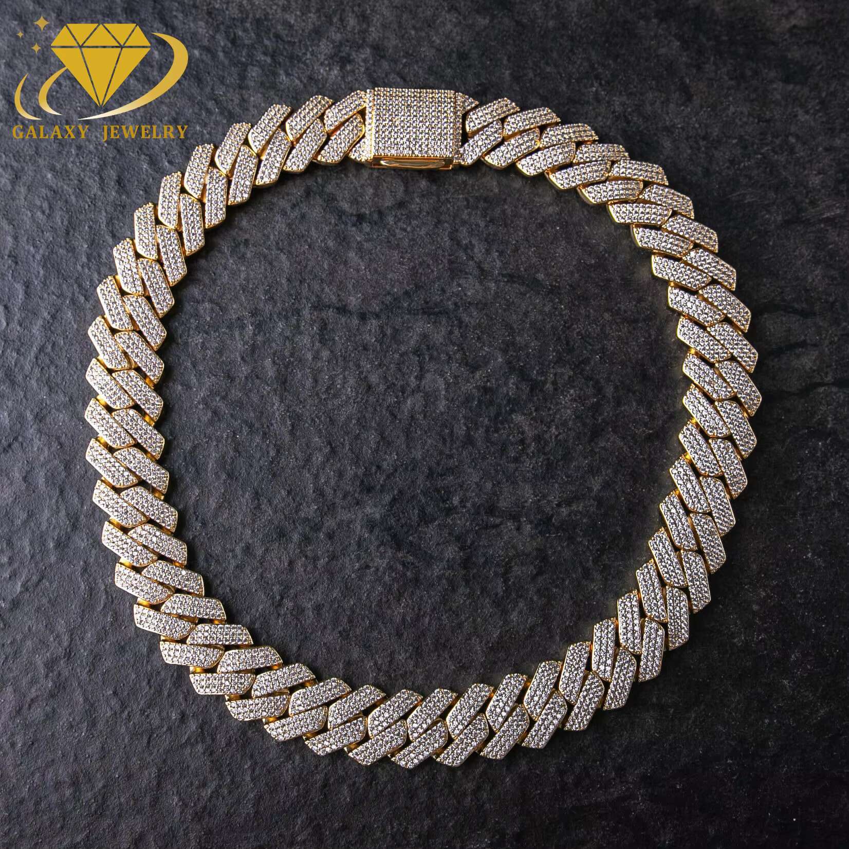 Hip Hop 3 Rows Iced Out Moissanite Diamond 925 Sterling Silver Bracelet Round Cut Prong 20mm Moissanite Cuban Chain Necklace