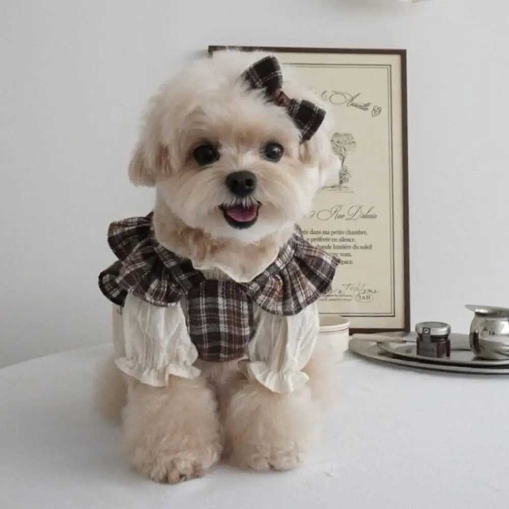 Retro Pet Plaid Strap Skirt Breathable Thin Design Dog Vest Dresses Flying Sleeve Soft Cat Plaid Pleated Shirt For Puppy Kittens J251110