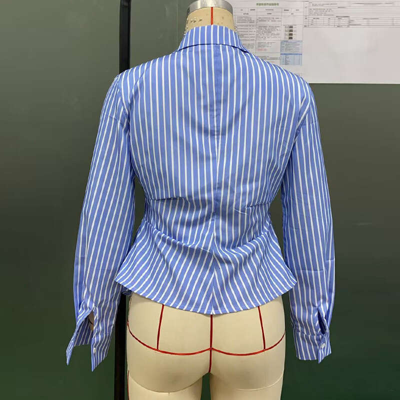 Cross-Border Foreign Trade Women's Fashion Elegant Striped 2025 Autumn New European and American Style Long Sleeve Shirt Cardigan Irregular