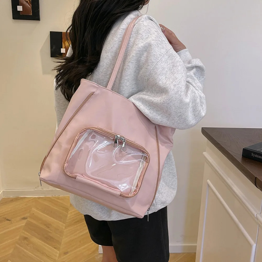 Fashion PU leather Ita bag large capacity cartoon handbag womens transparent shoulder Japanese teenage girl 250401